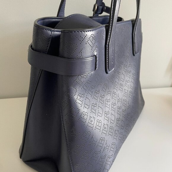 Burberry Navy Blue Medium Perforated Logo Leather Banner Bag - Picture 3 of 9